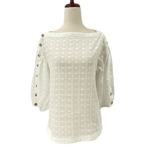 Buru Boatneck Eyelet White Summer Top Extra Small‎